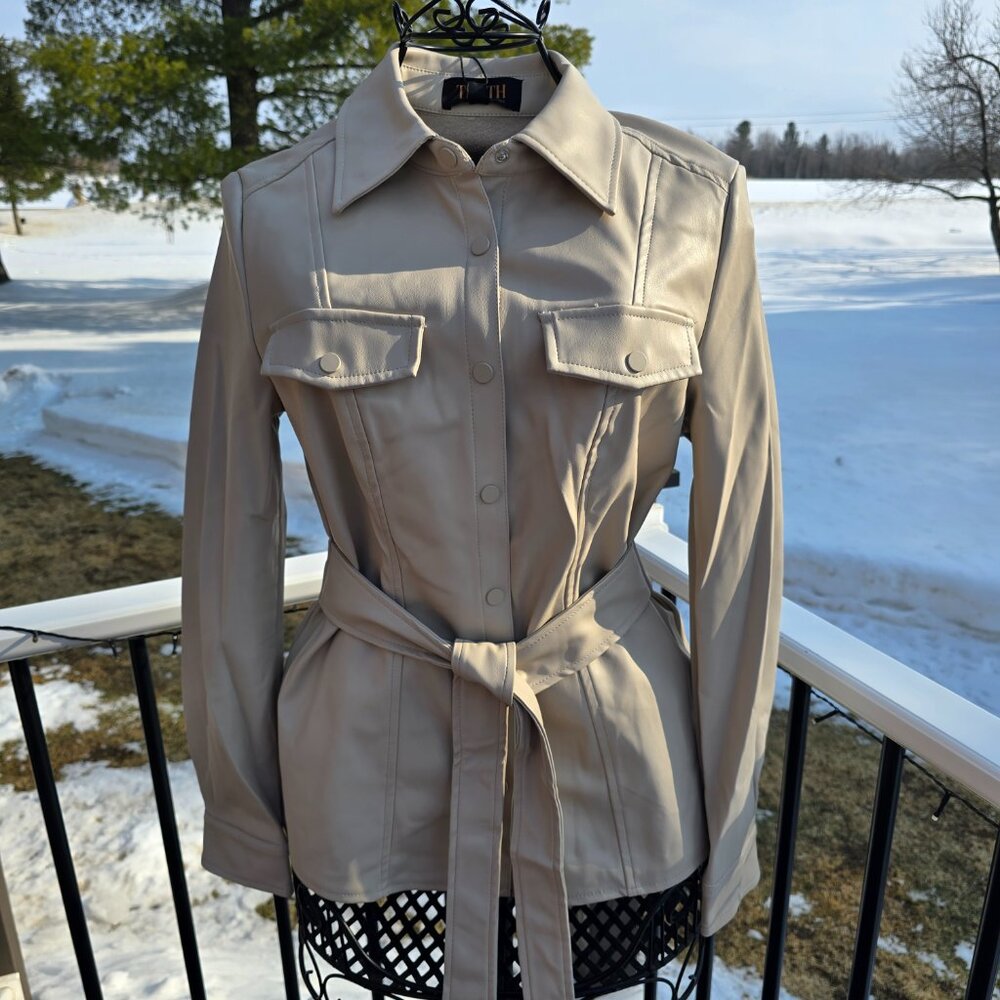 Truth by Republic ecru faux leather jacket, size S, NWT